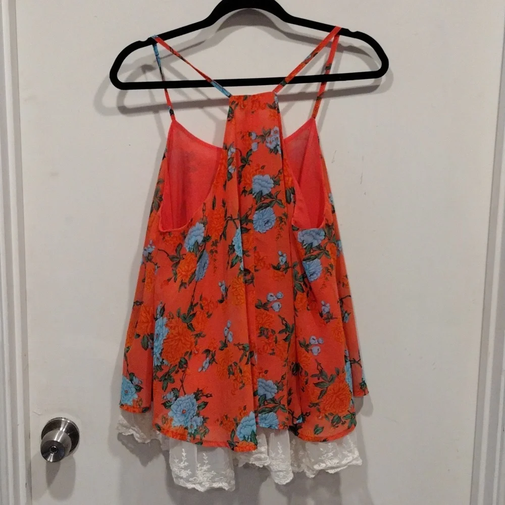 Umgee Floral Spaghetti Strap Swing Tank w/Lace Hem Size L- Cottagecore Romantic - Picture 6 of 6